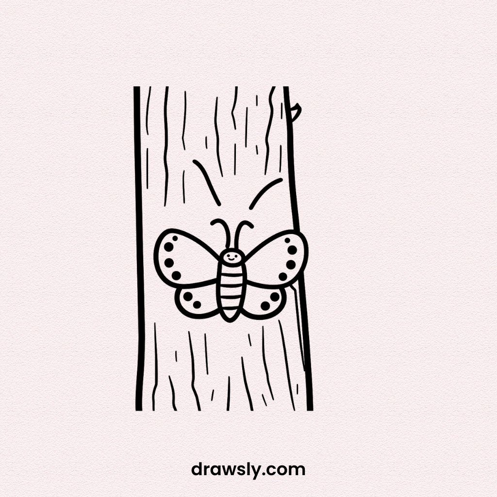 Butterfly Camouflaged on Tree Bark Drawing Idea