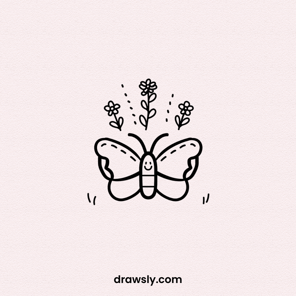 Butterfly Juggling Flowers Drawing Idea