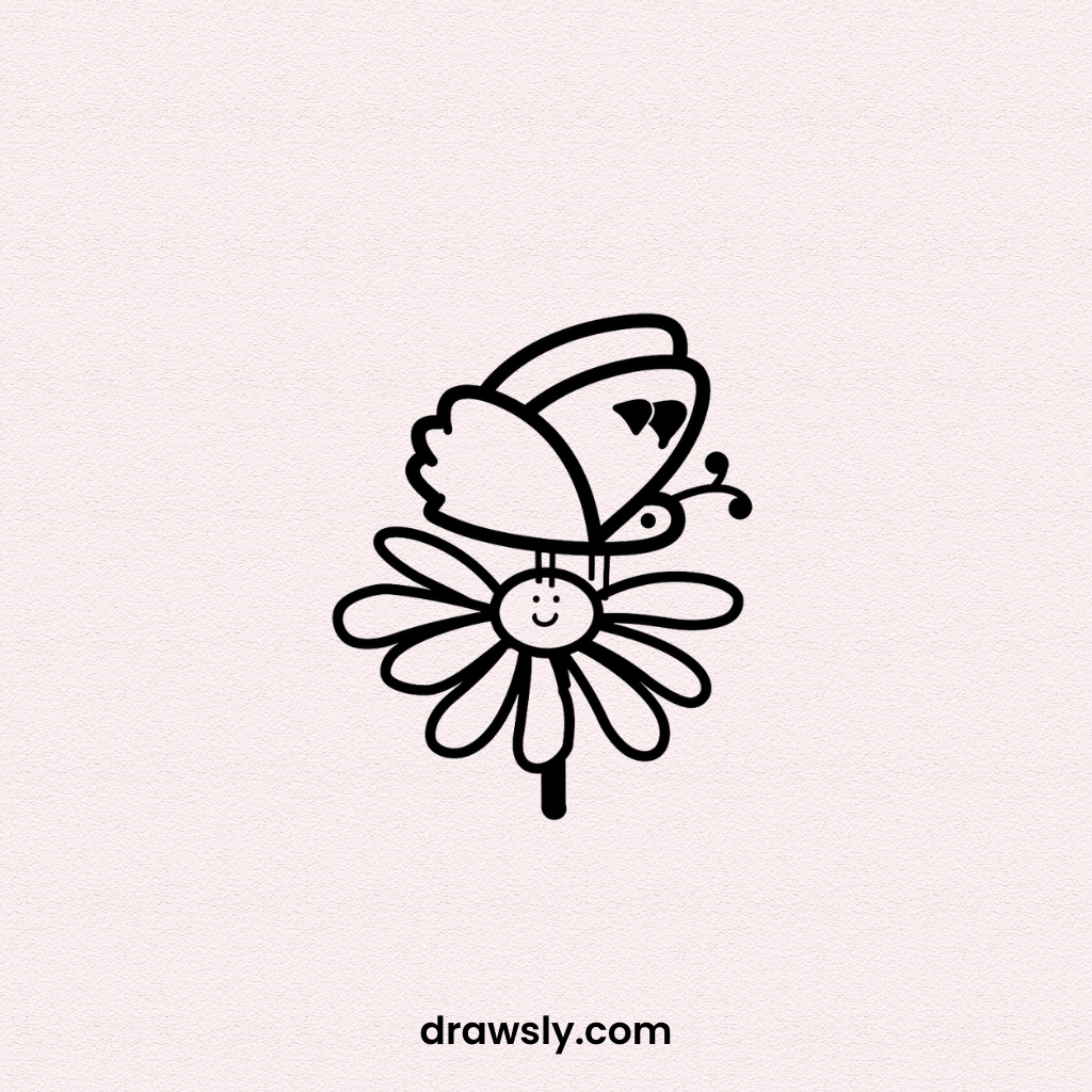 Butterfly Landing on a Daisy Drawing Idea