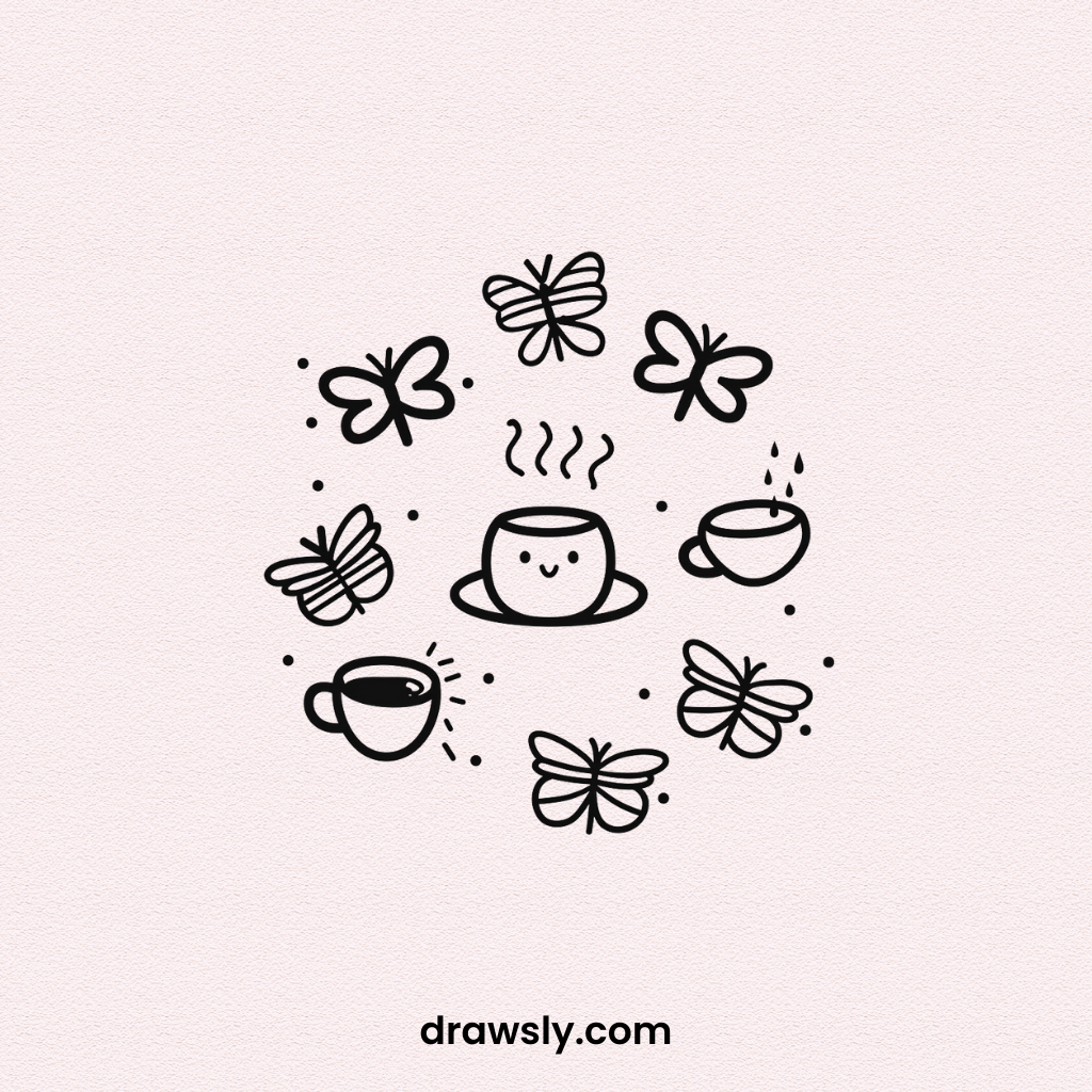 Butterfly Tea Party Drawing Idea