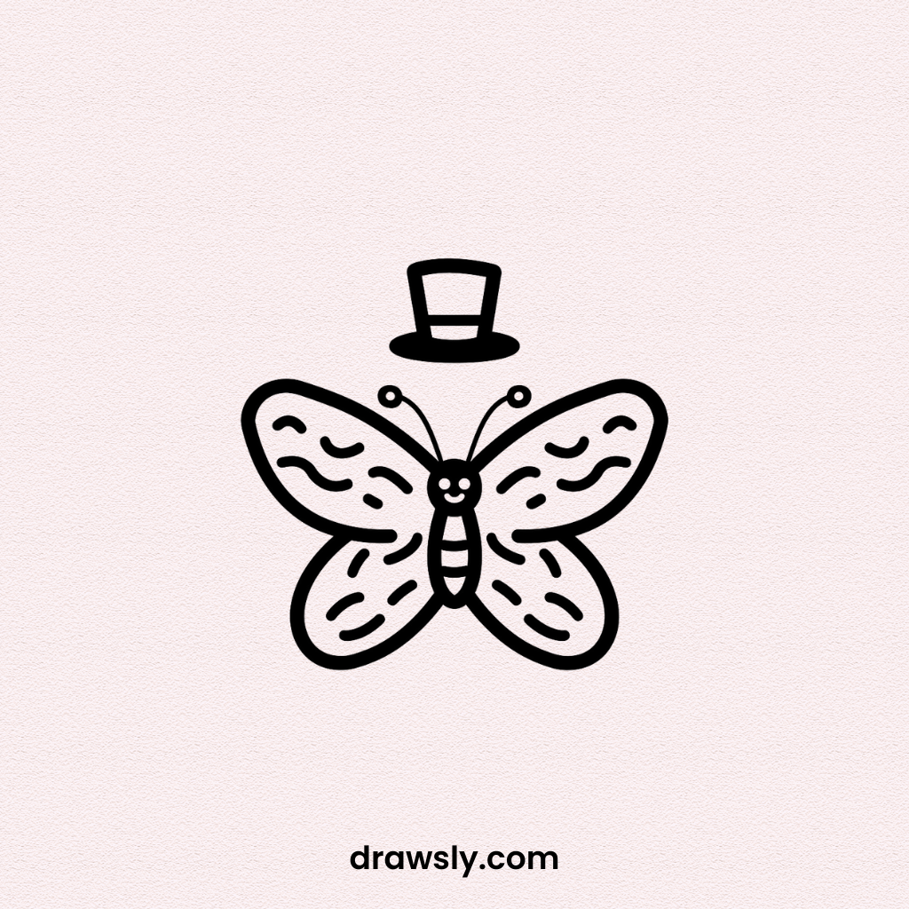 Butterfly Wearing a Top Hat Drawing Idea