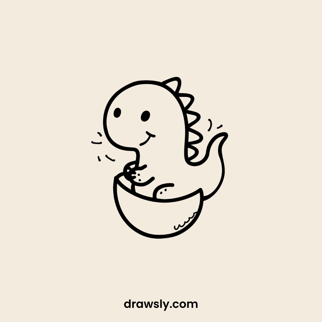 Cute Baby Dinosaur in an Egg Drawing