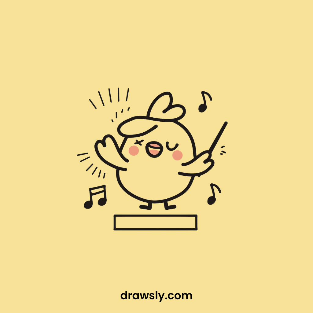 Cute Chicken Conducting an Orchestra Drawings