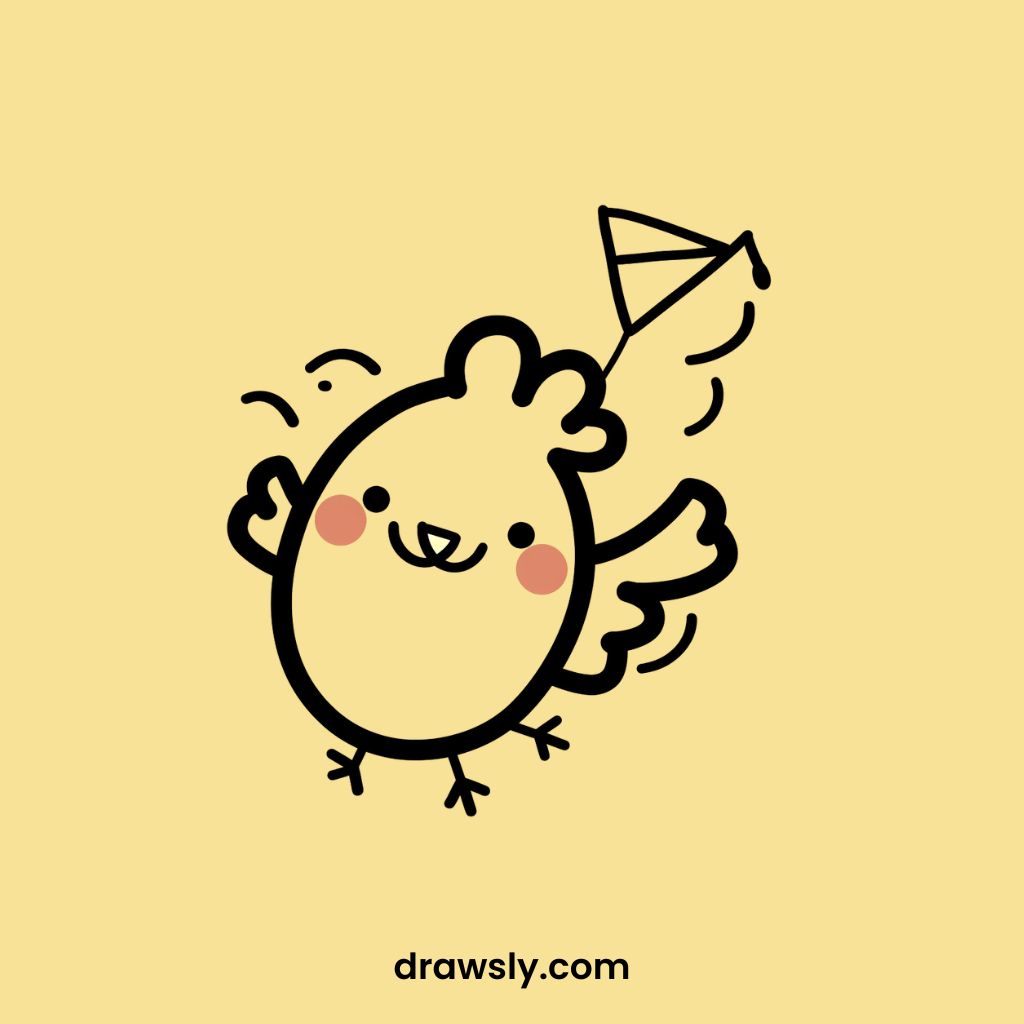 Cute Chicken Flying a Kite Drawings