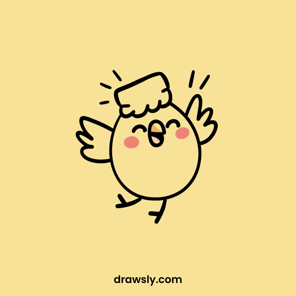 Cute Chicken Having a Pillow Fight Drawings