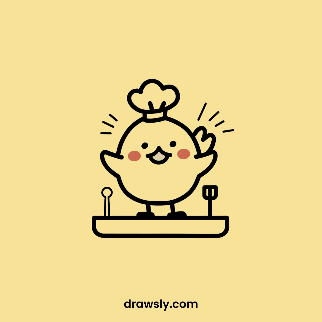 Cute Chicken Hosting a Cooking Show Drawings