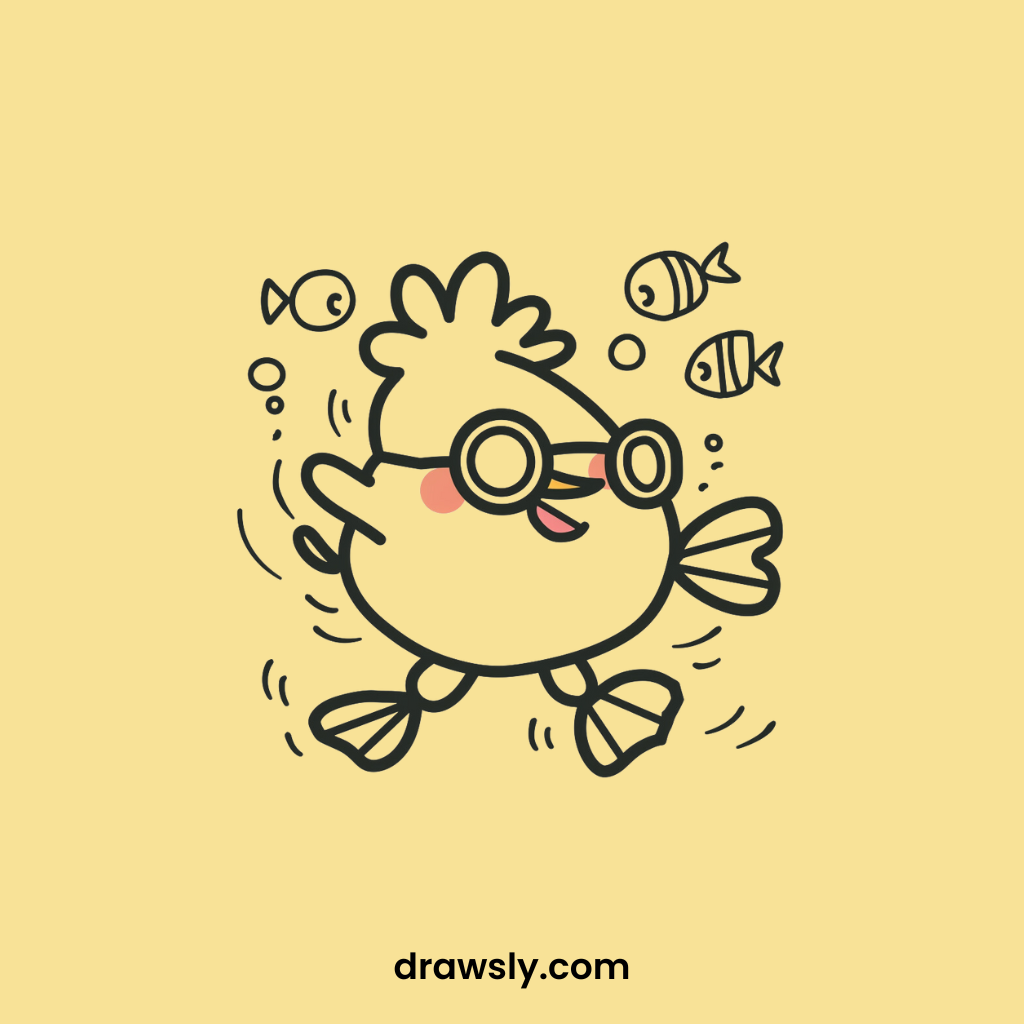 Cute Chicken Scuba Diving Drawings