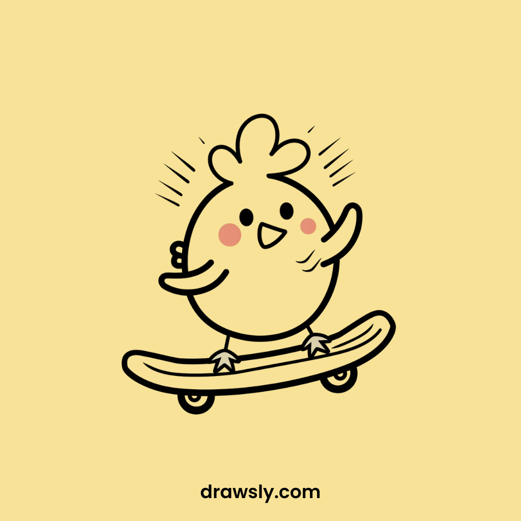 Cute Chicken on a Skateboard Drawings