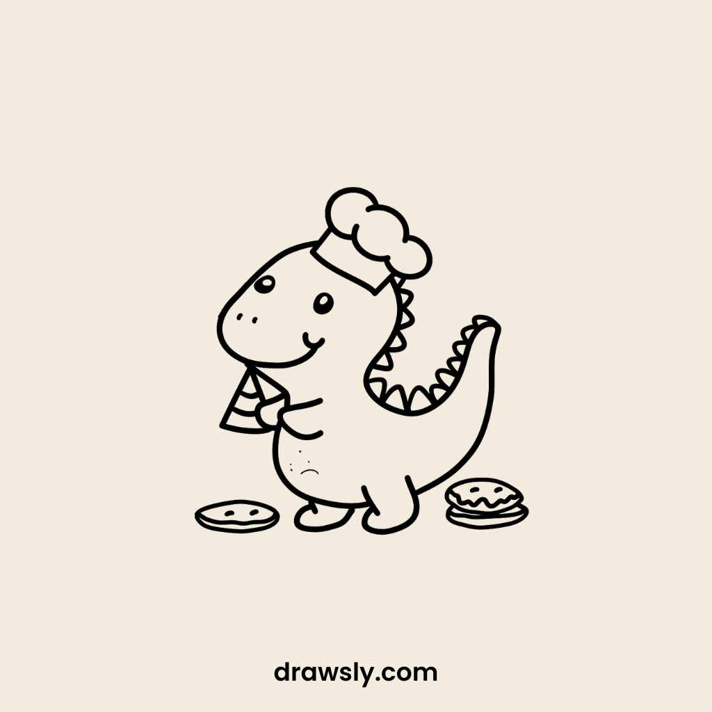 Cute Dinosaur Baking Cookies Drawing