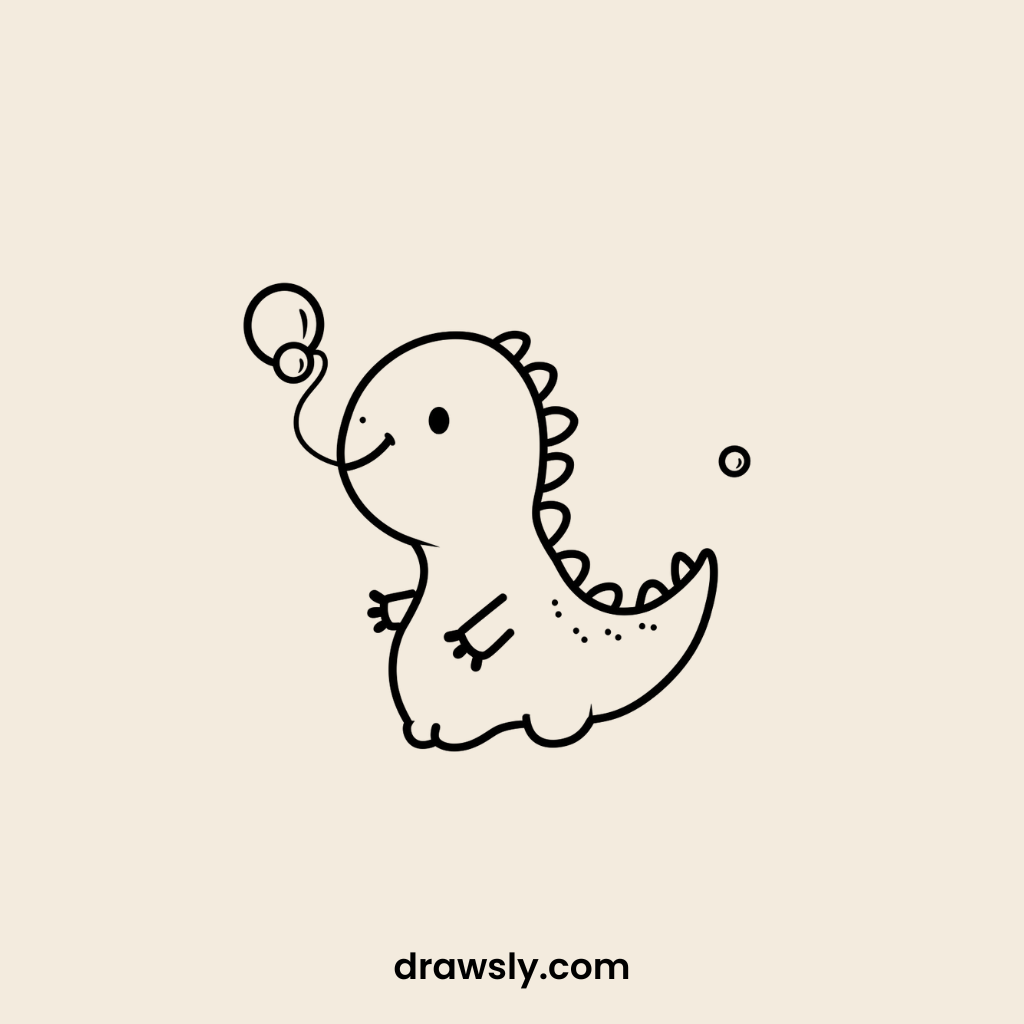 Cute Dinosaur Blowing Bubbles Drawing