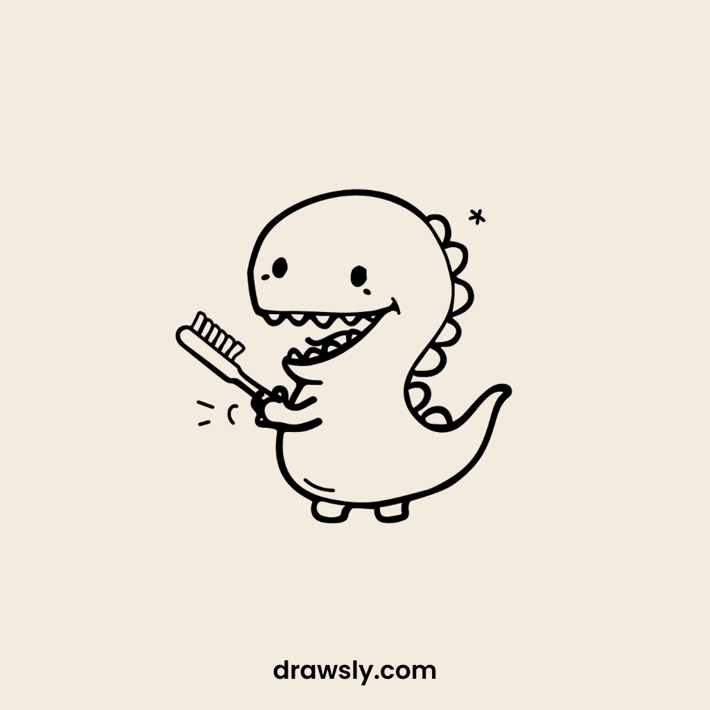 Cute Dinosaur Brushing Teeth Drawing