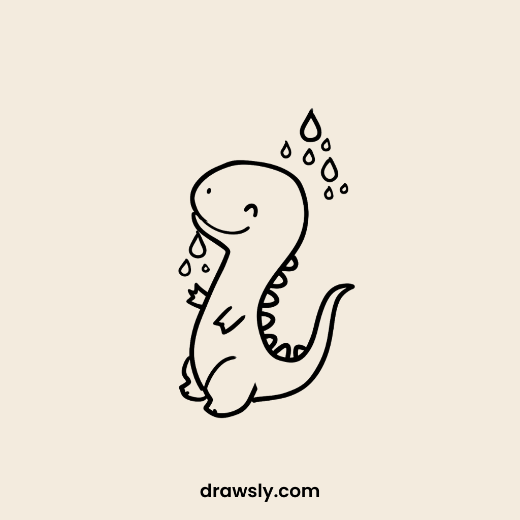 Cute Dinosaur Catching Raindrops Drawing