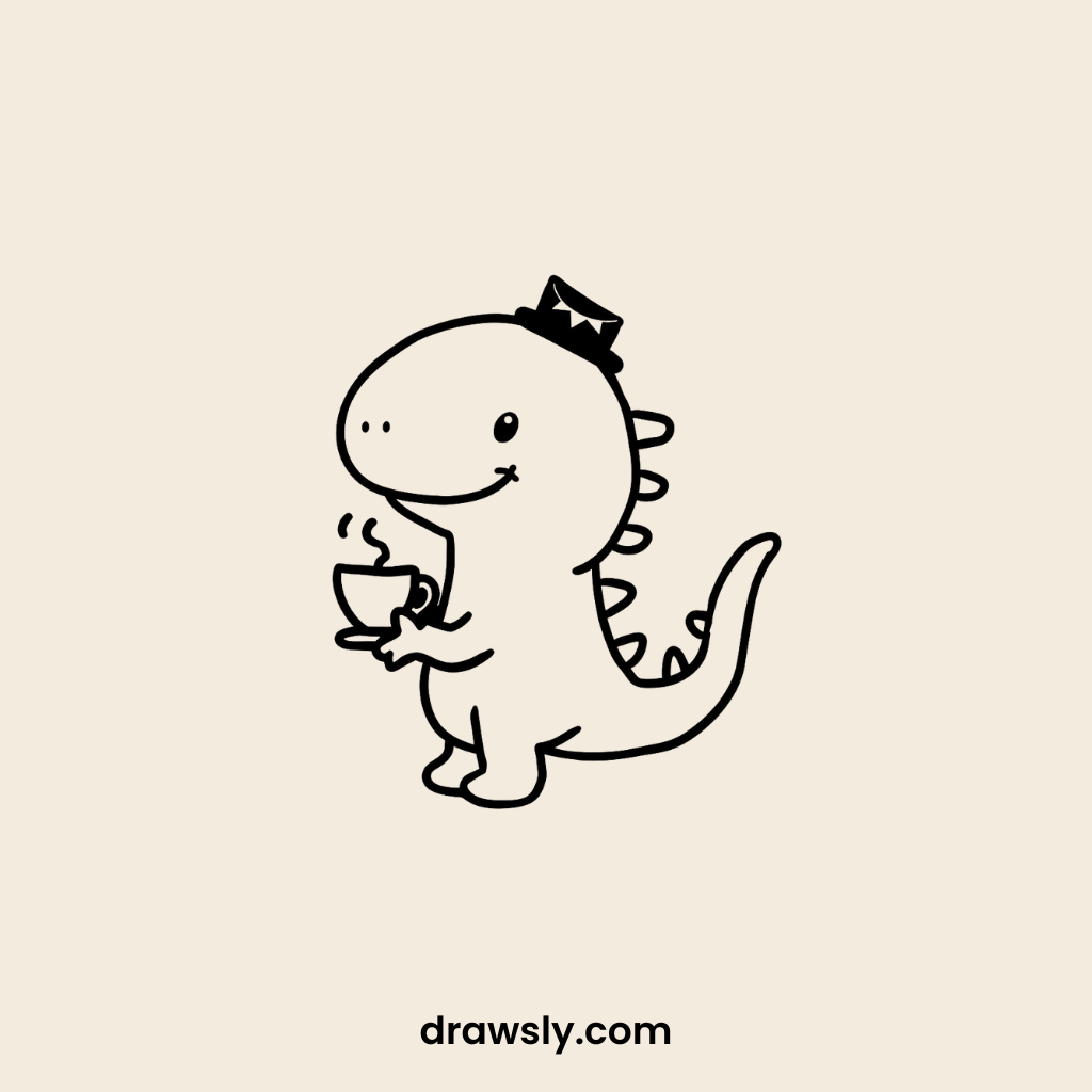 Cute Dinosaur Having a Tea Party Drawing