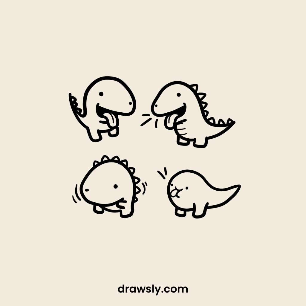 Cute Dinosaur Making Funny Faces Drawing