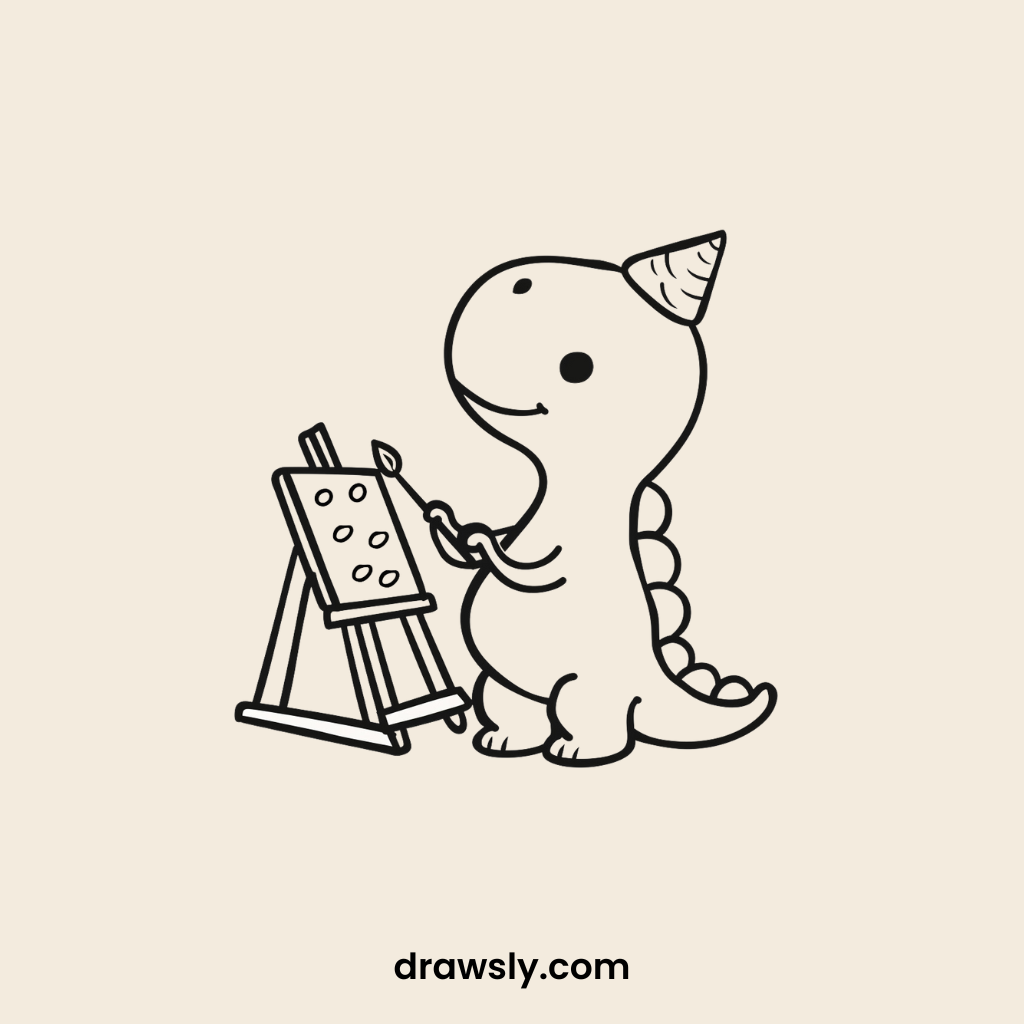 Cute Dinosaur Painting a Picture Drawing