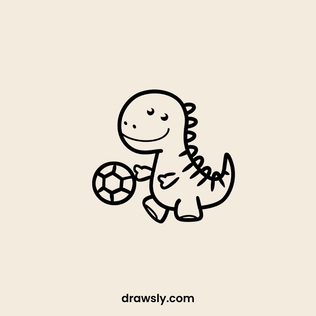 Cute Dinosaur Playing Soccer Drawing