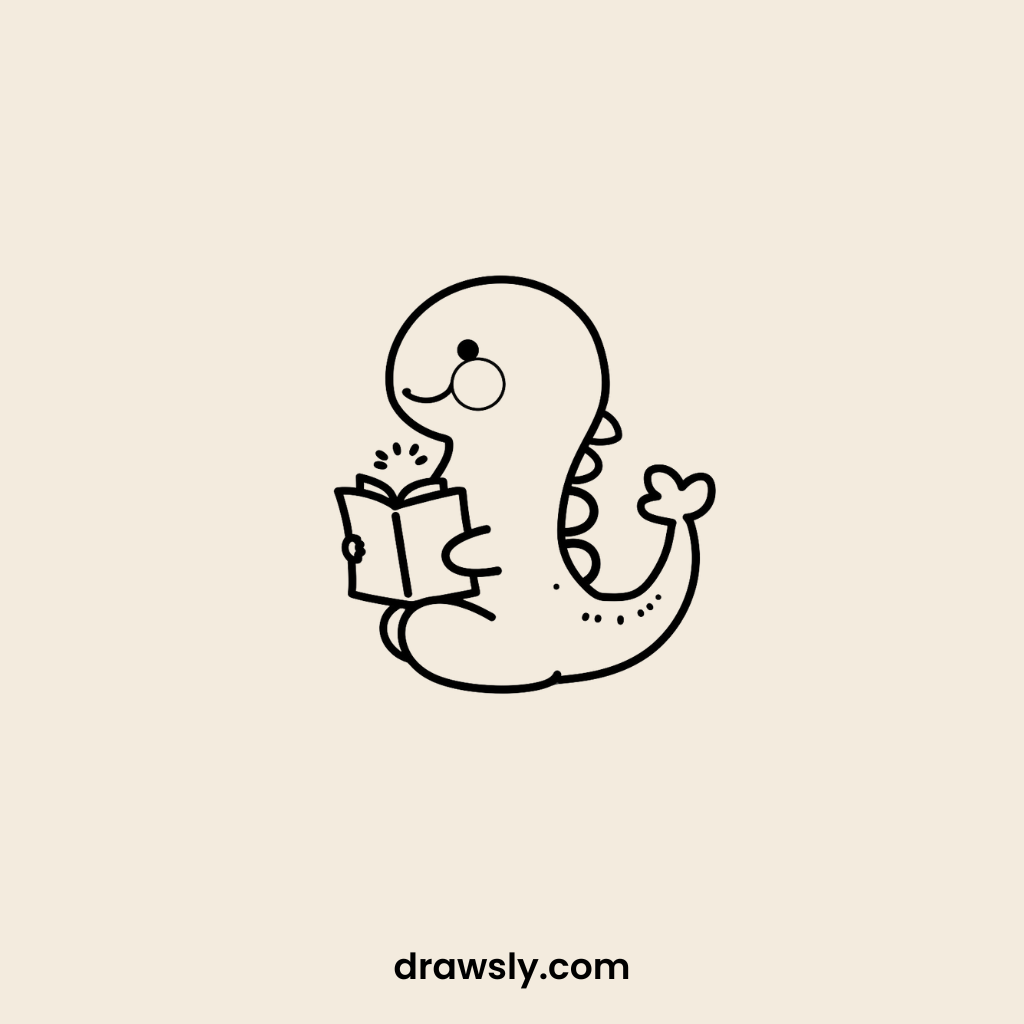 Cute Dinosaur Reading a Book Drawing