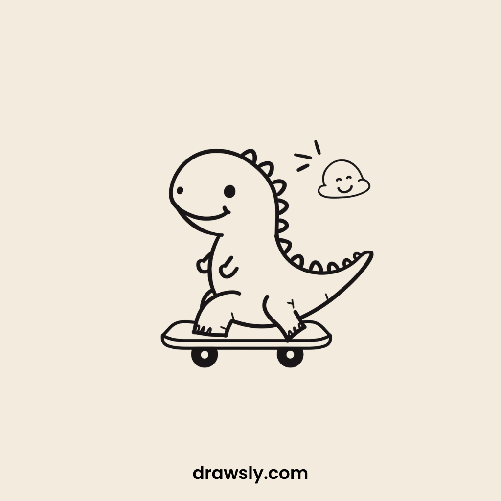 Cute Dinosaur Riding a Skateboard Drawing