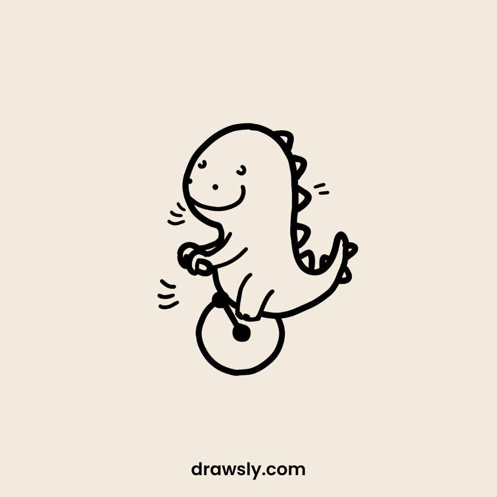 Cute Dinosaur Riding a Unicycle Drawing