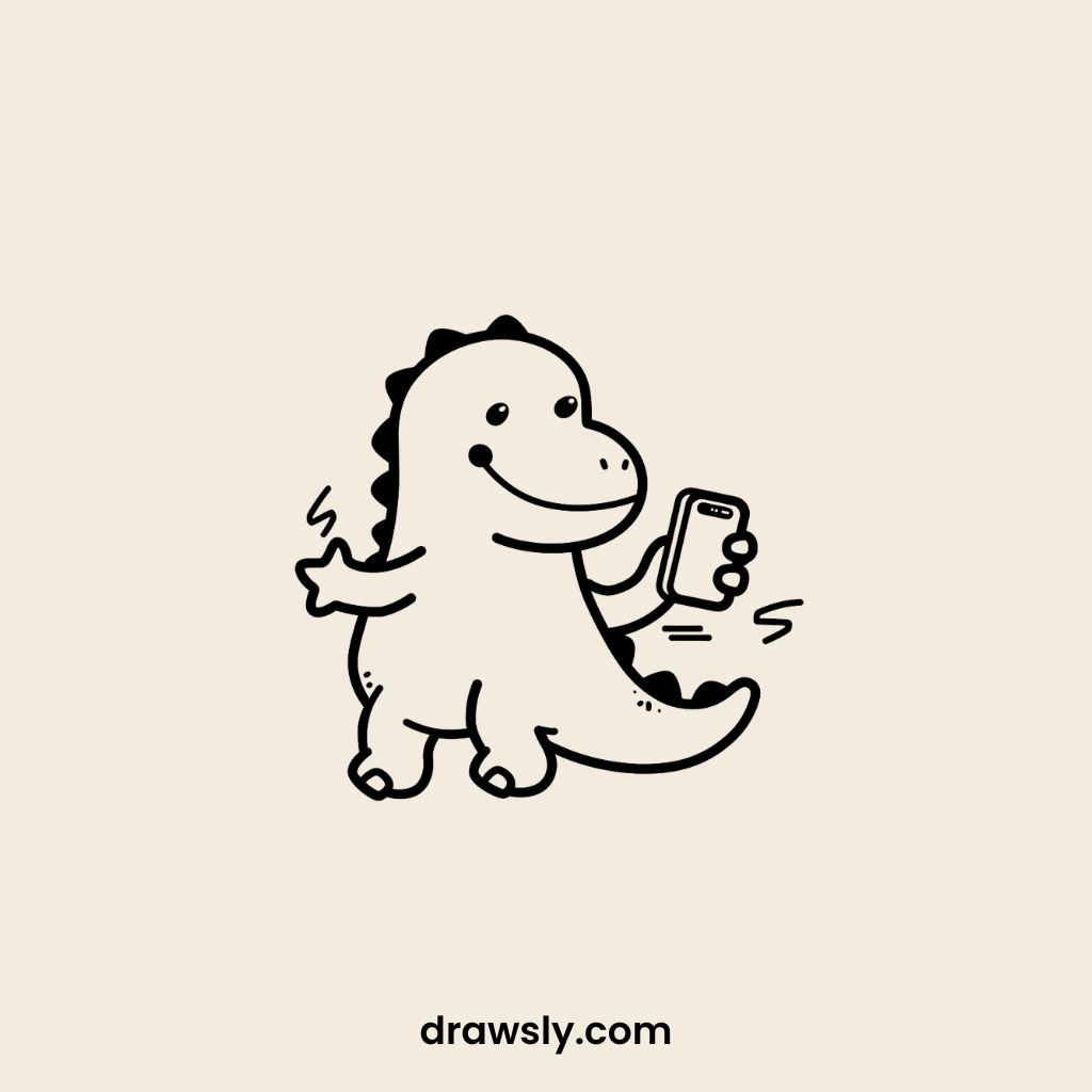 Cute Dinosaur Taking a Selfie Drawing