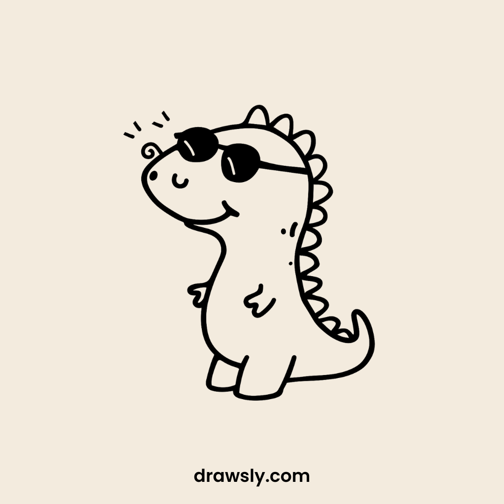 Cute Dinosaur Wearing Sunglasses Drawing