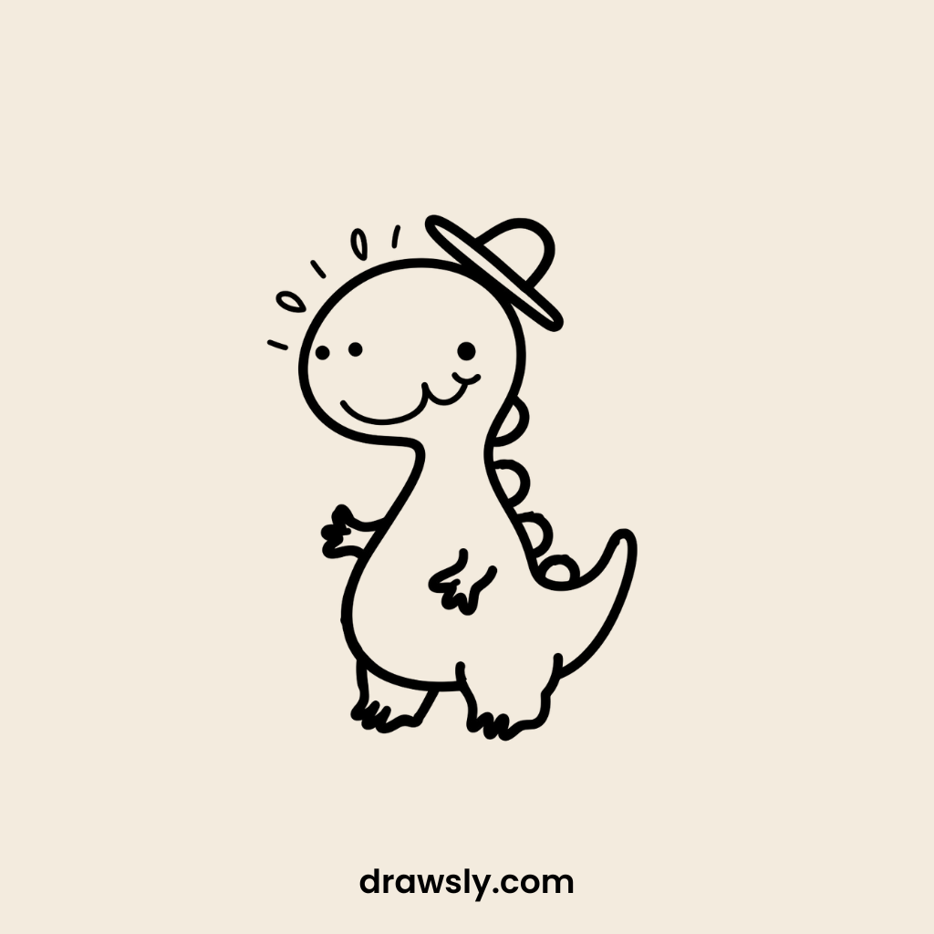 Cute Dinosaur Wearing a Top Hat Drawing