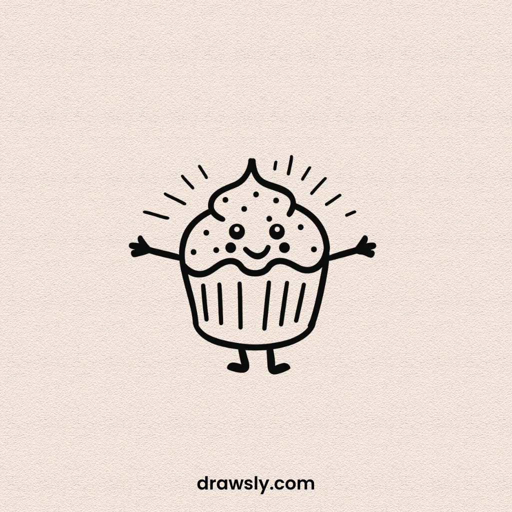 Cute Easy Cartwheeling Cupcake Drawing Idea