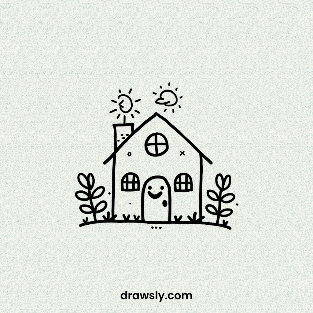 Cute Easy Cozy Cottage Drawing Idea