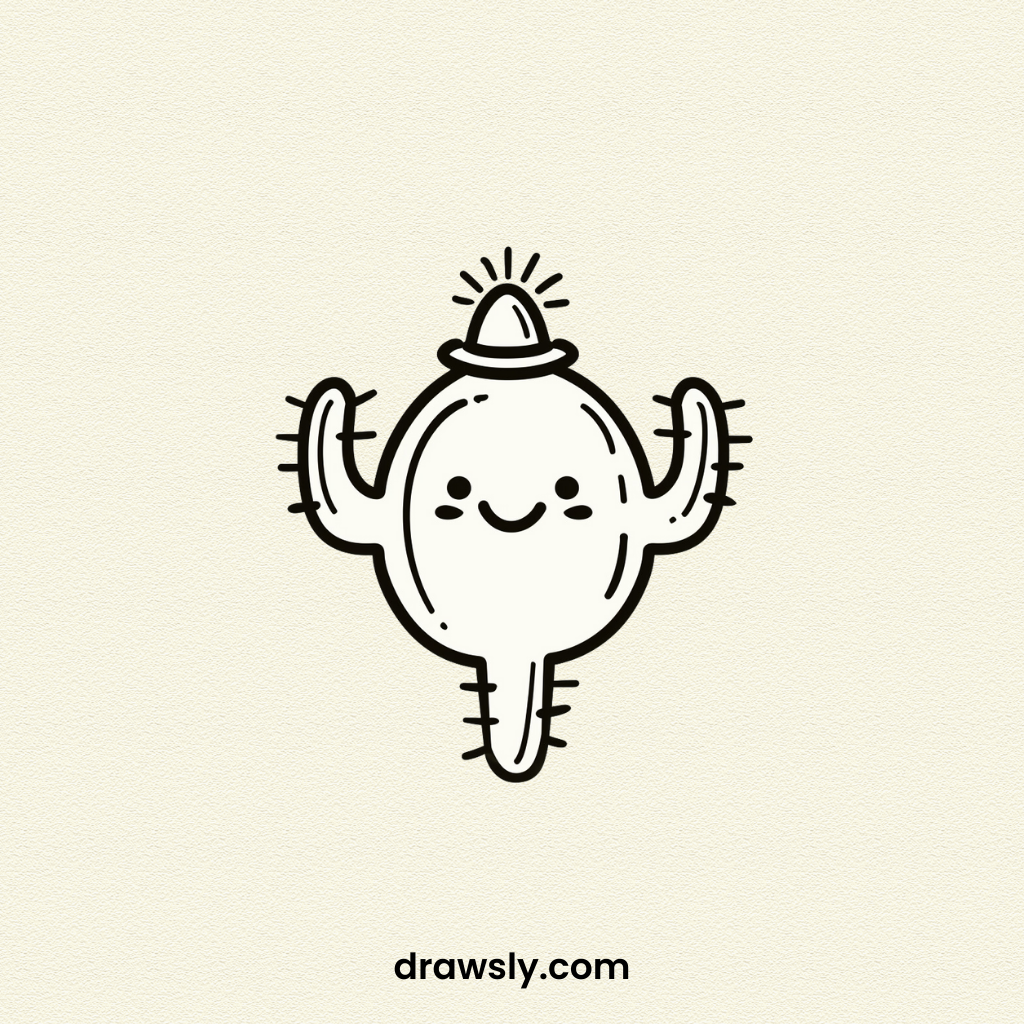 Cute Easy Cuddly Cactus Drawing Idea