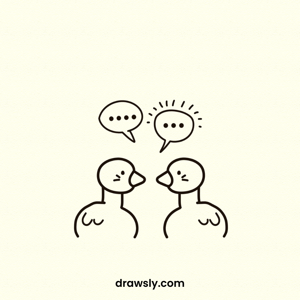 Cute Easy Gossiping Geese Drawing Idea