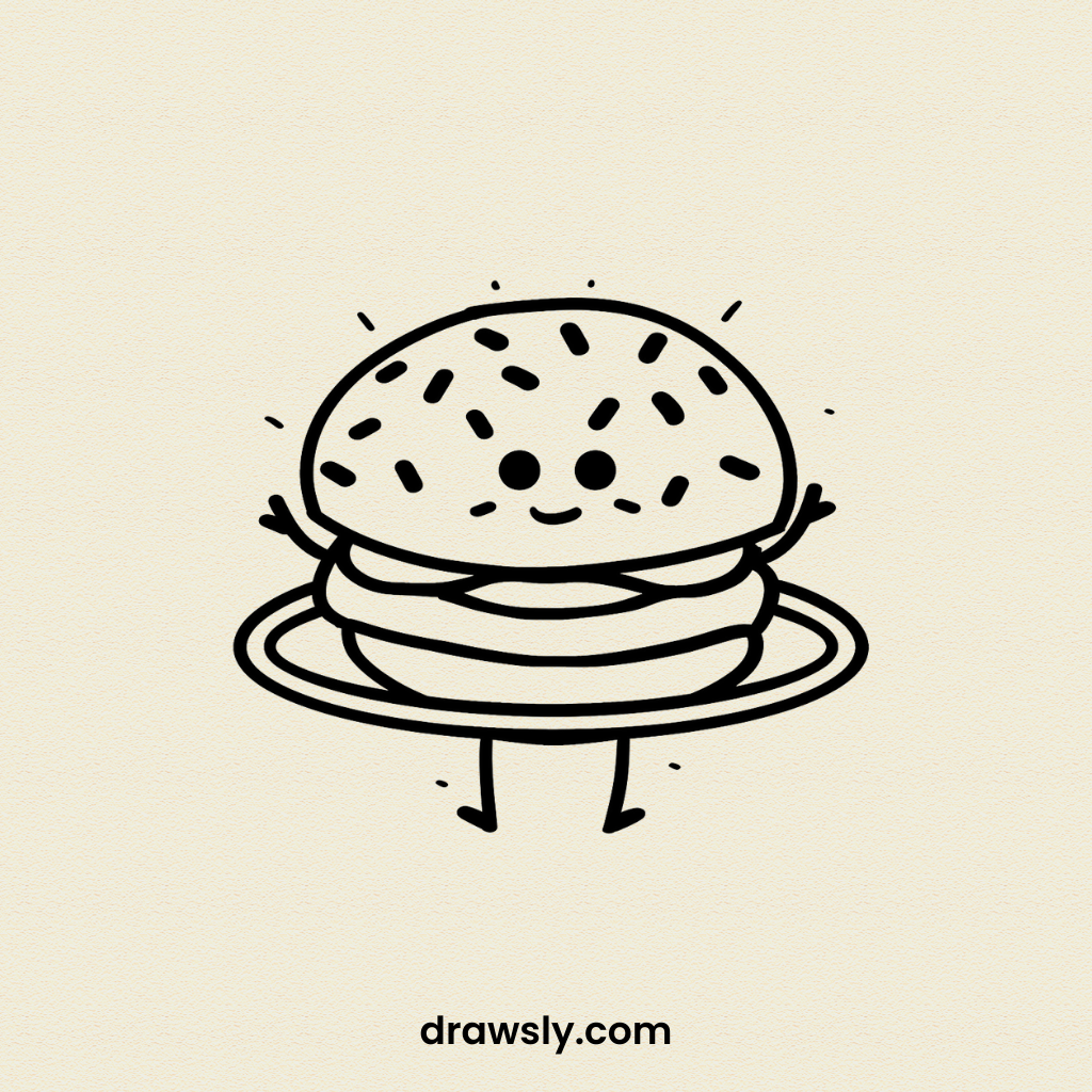 Cute Easy Hula-hooping Hamburger Drawing Idea