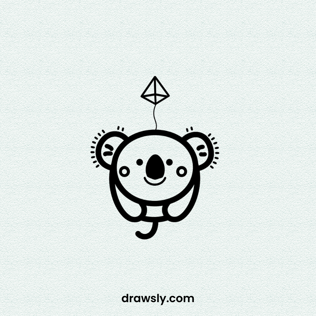 Cute Easy Kite-flying Koala Drawing Idea