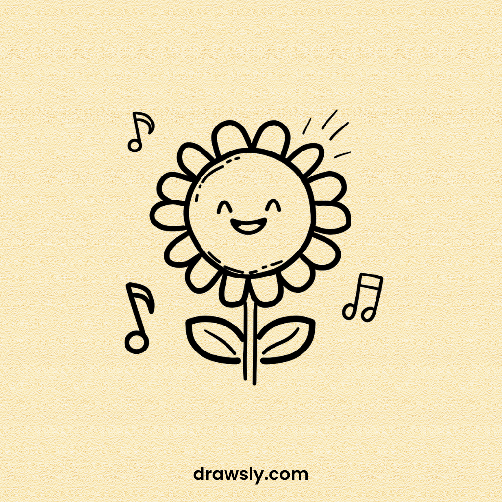 Cute Easy Singing Sunflower Drawing Idea