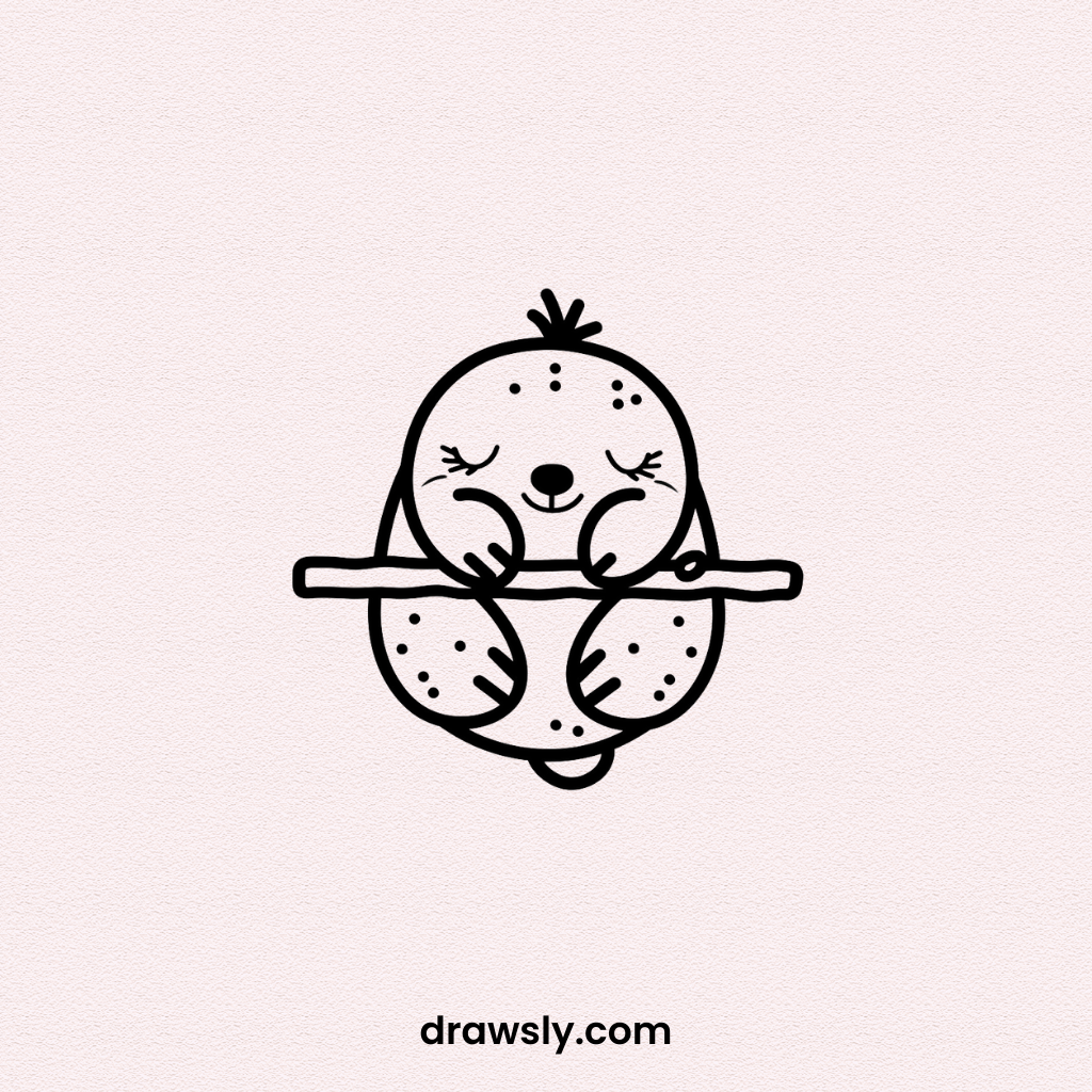 Cute Easy Sleepy Sloth Drawing Idea