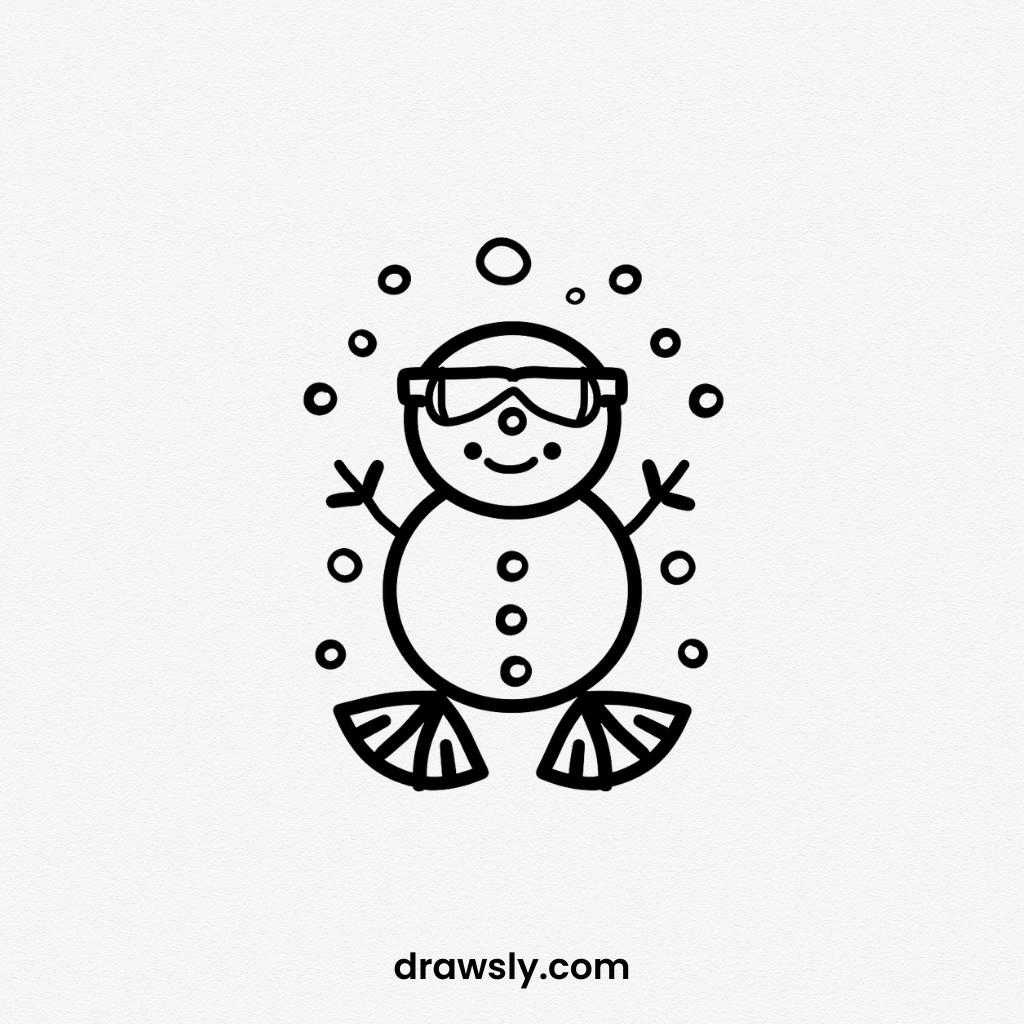 Cute Easy Snorkeling Snowman Drawing Idea