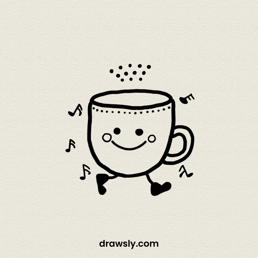 Cute Easy Tap-dancing Teacup Drawing Idea