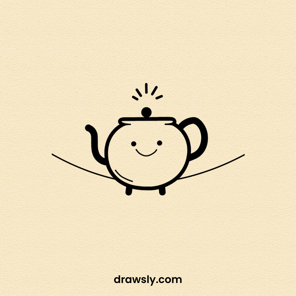 Cute Easy Tightrope-walking Teapot Drawing Idea