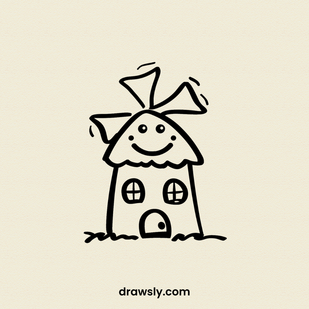 Cute Easy Whimsical Windmill Drawing Idea