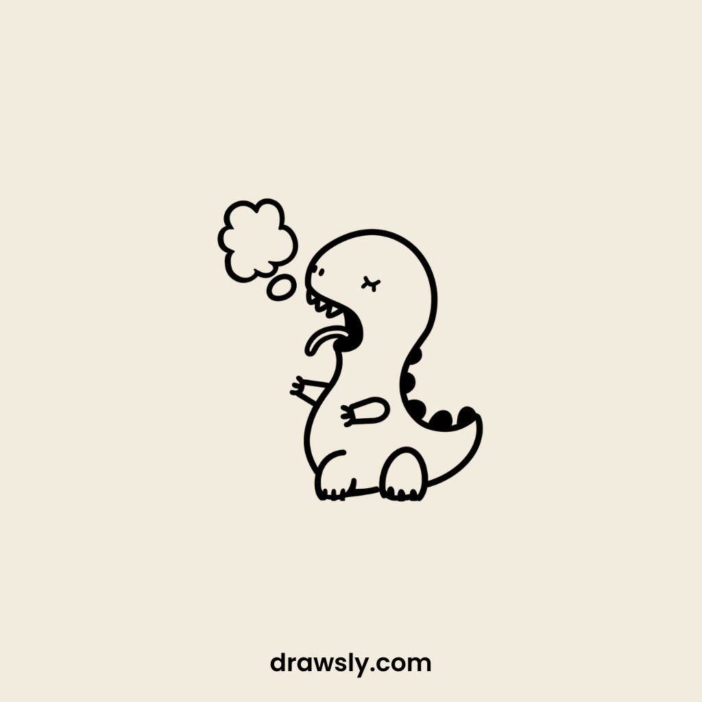 Cute Sleepy Dinosaur Yawning Drawing