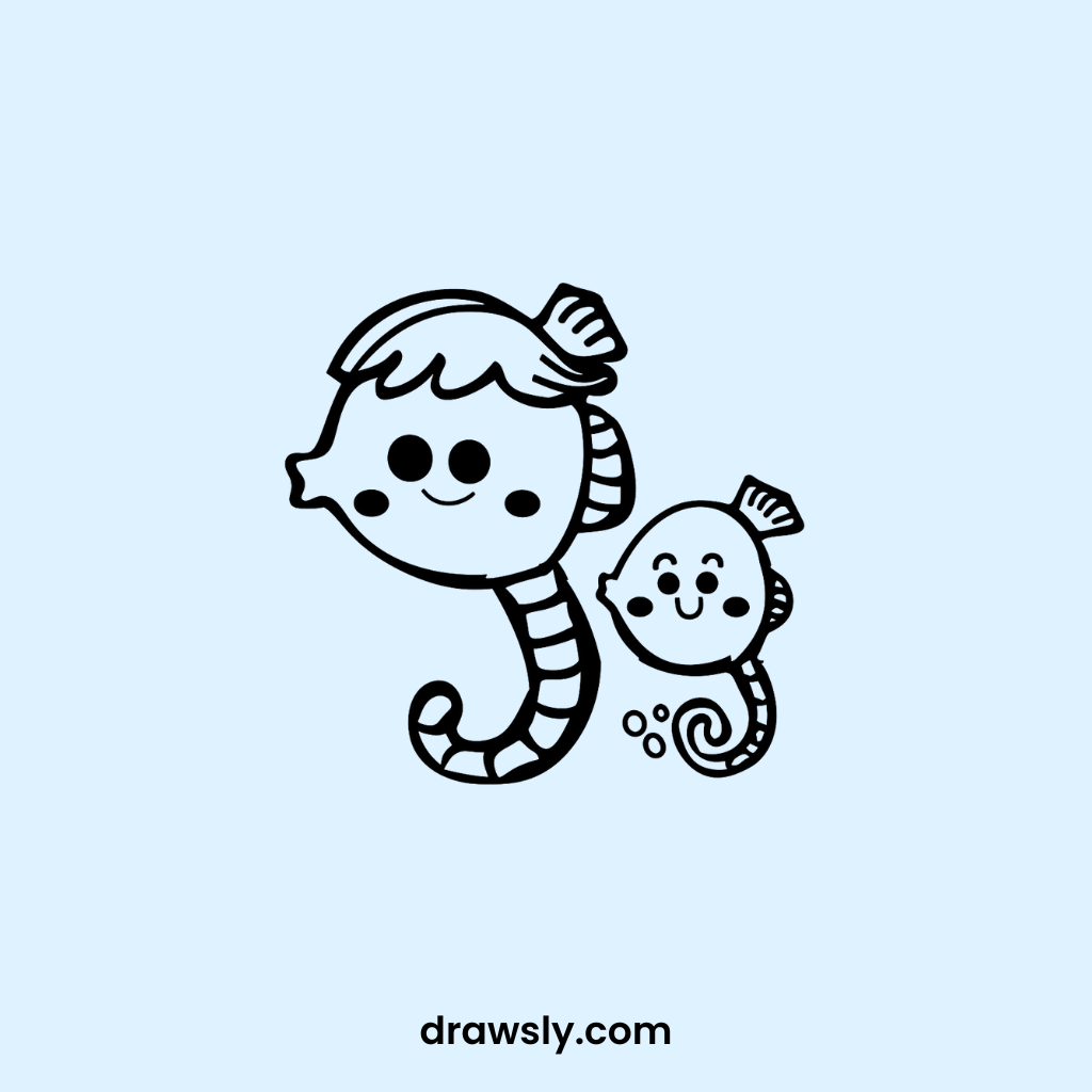 Cute Tiny Seahorse Family Drawings