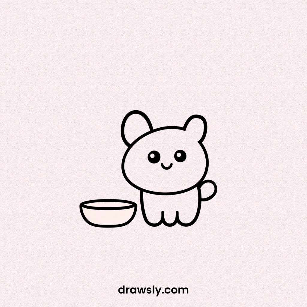 Dog Guarding Food Bowl Drawing Idea