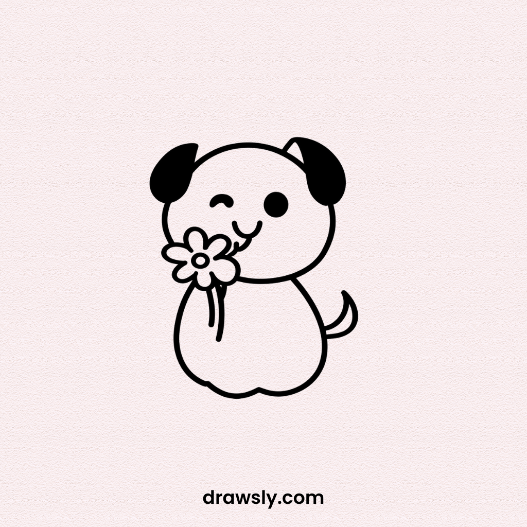 Dog Sniffing Flowers Drawing Idea