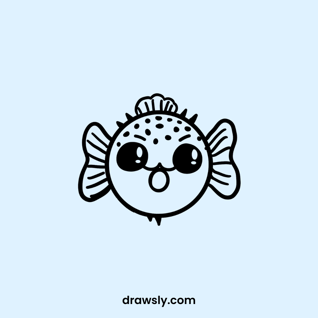 Easy Surprised Pufferfish Drawing