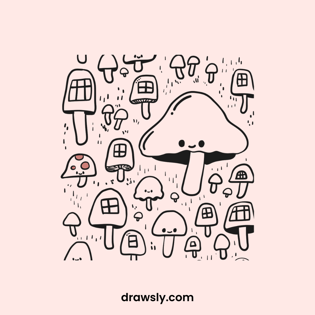 Mushroom Cityscape Drawing Idea